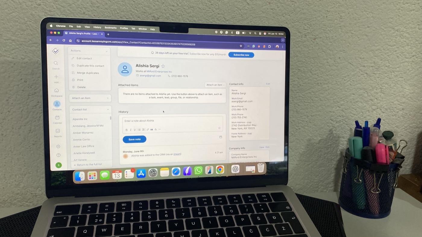 Less Annoying CRM's contact page