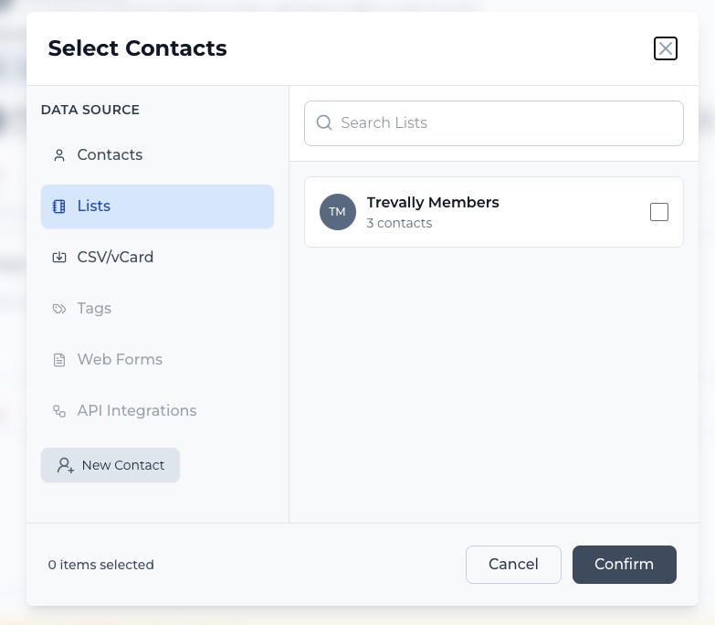 Selecting Courier recipients from contacts, lists or imports