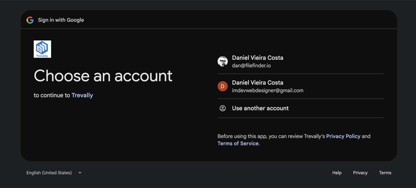 Google's account chooser asking which account to continue with