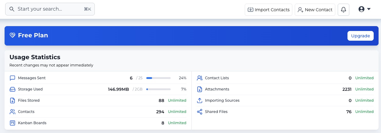 The New Contact button in Trevally's top navigation bar