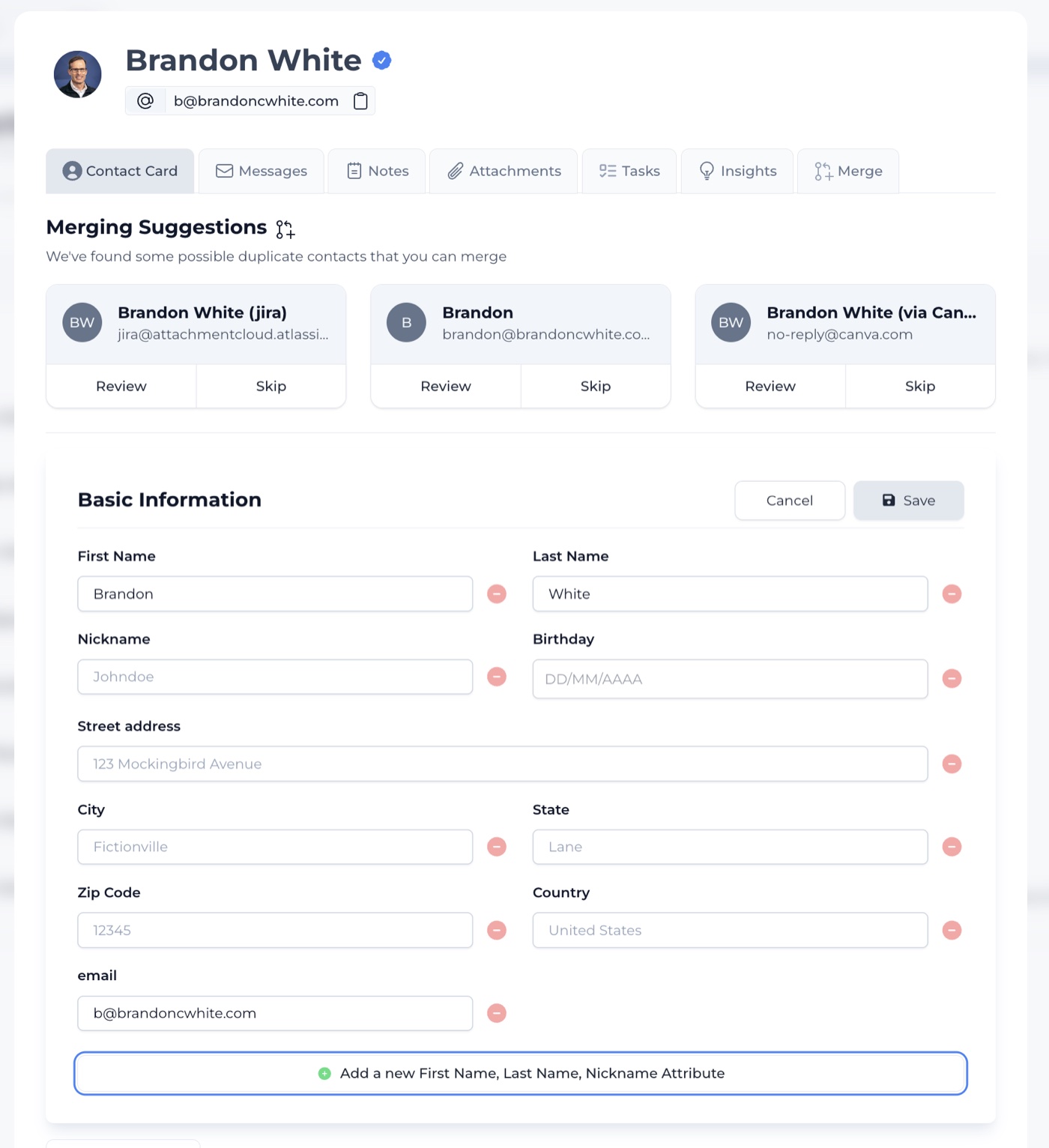 Editing a contact and adding custom attributes