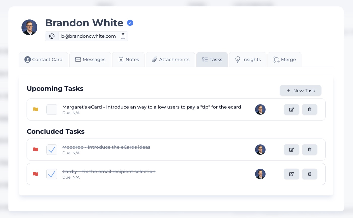 Upcoming and concluded tasks related to the contact