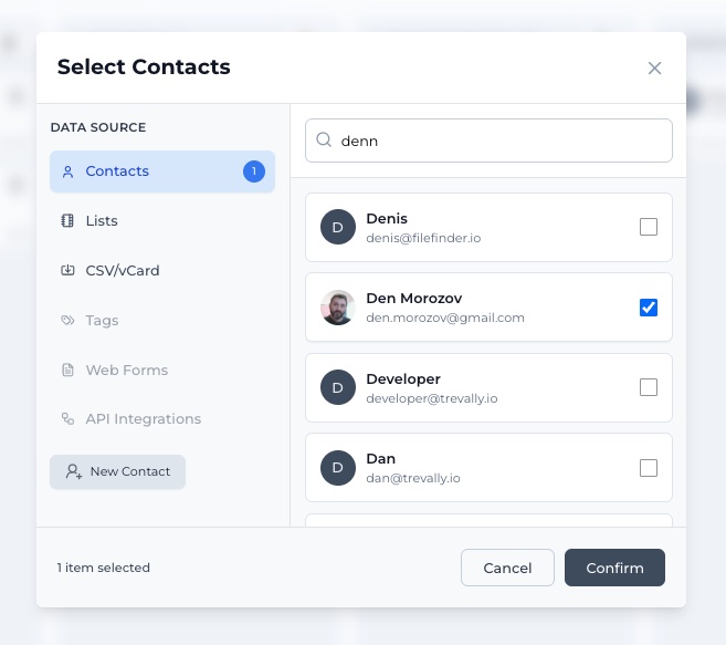 Searching and selecting a contact to add to the board