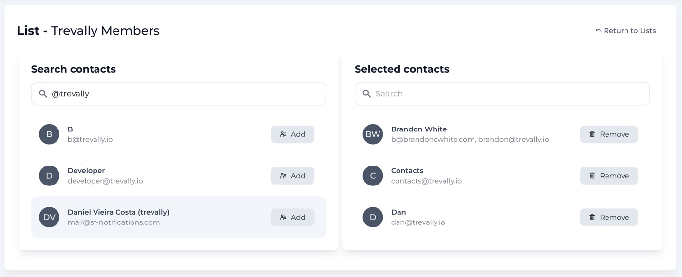 Populating a list by searching for an email domain and adding contacts