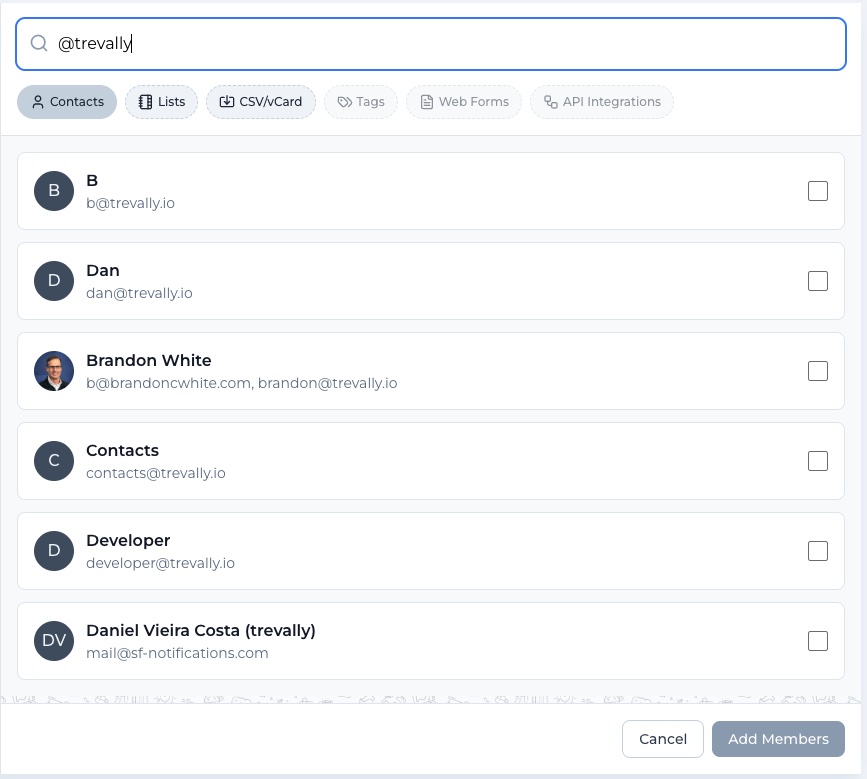 Adding group members from the contact sources picker