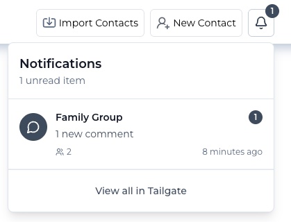 The notification bell showing a new comment in a group