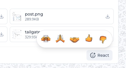 The Tailgate reaction picker with fist bump, high five, handshake, thumbs up and down