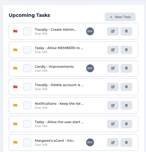 The upcoming tasks widget on the dashboard