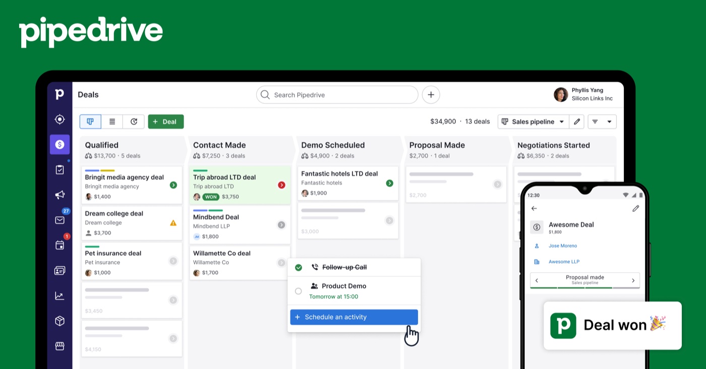 Pipedrive's pipeline product view